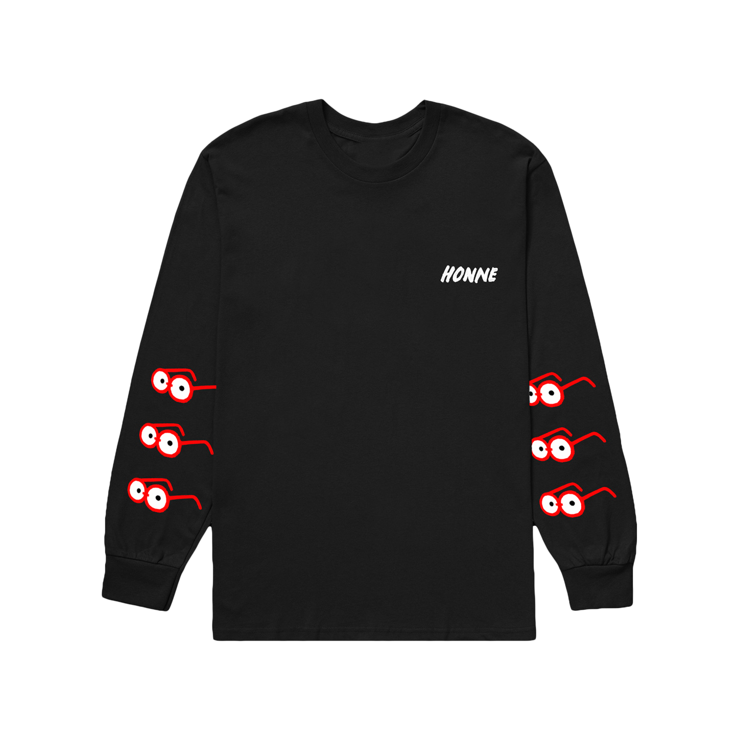 HONNE Limited Black Long Sleeve Red Glasses Tee-Shirt